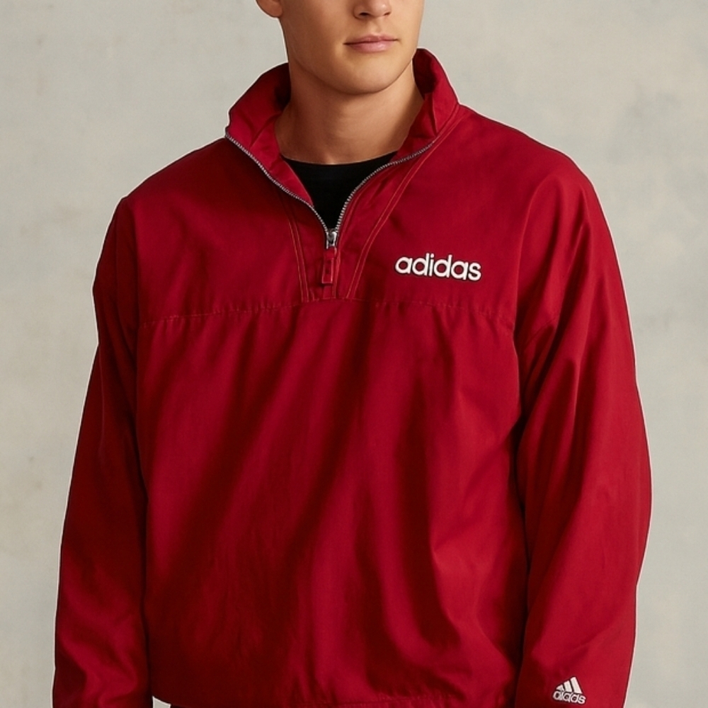 Adidas Vintage Y2K Spell-Out Red Windbreaker Quarter-Zip Men's Track Jacket M